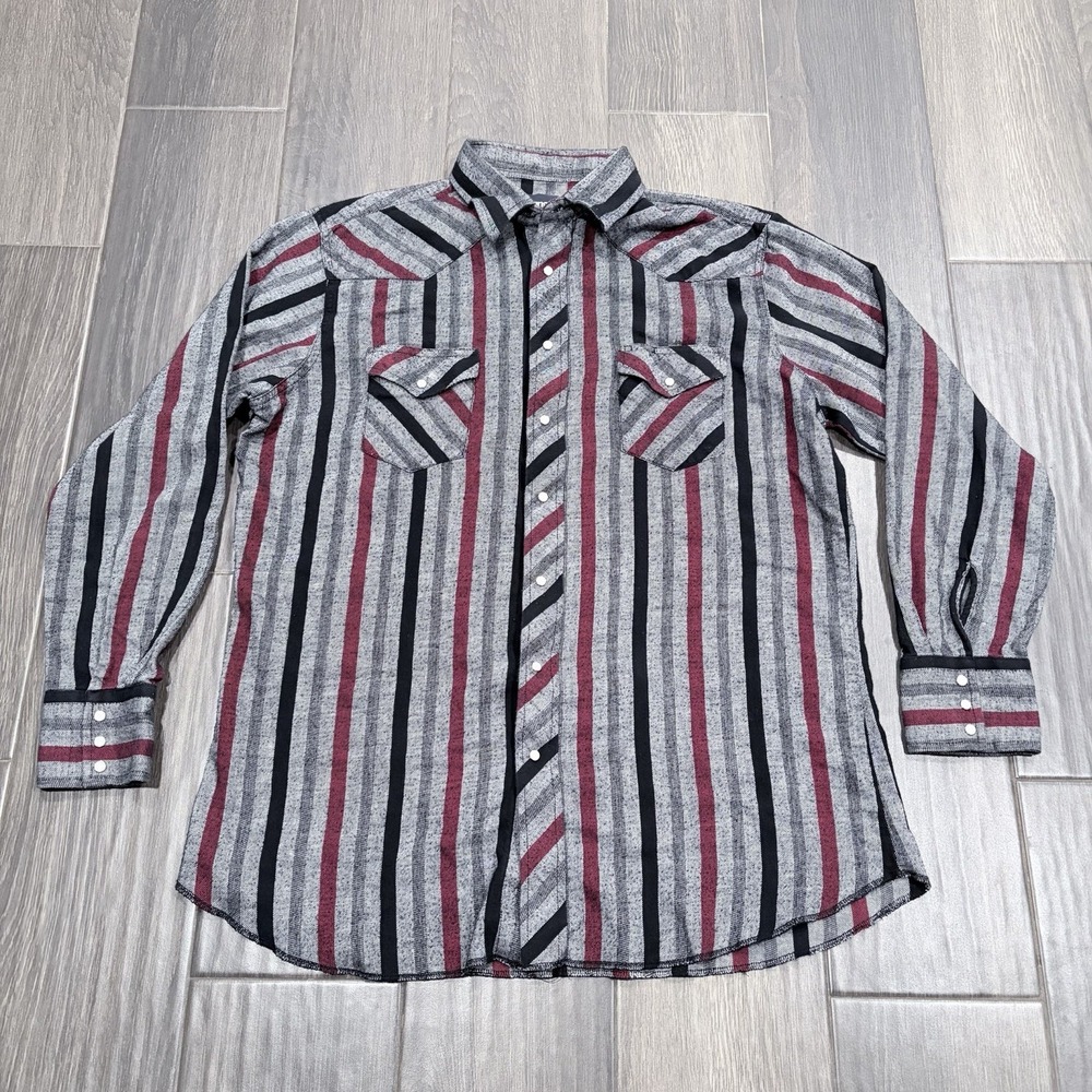 Vintage Wrangler Western Striped Flannel Shirt Pearl Snap - Fits Like XL